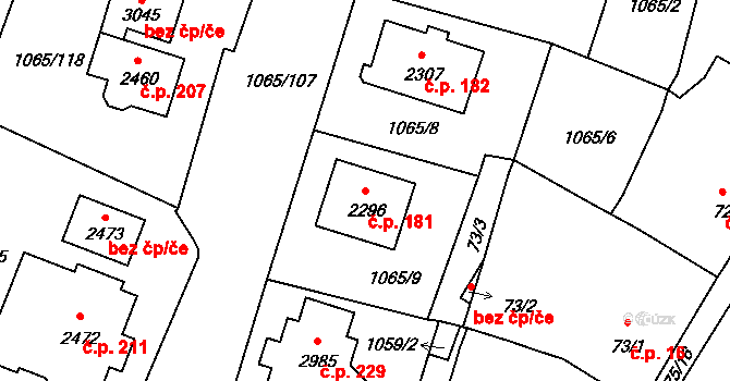 Hamrníky 181, Mariánské Lázně na parcele st. 2296 v KÚ Úšovice, Katastrální mapa