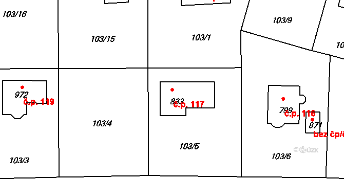 Brnky 117, Zdiby na parcele st. 833 v KÚ Brnky, Katastrální mapa