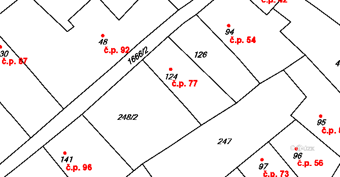 Milostín 77 na parcele st. 124 v KÚ Milostín, Katastrální mapa