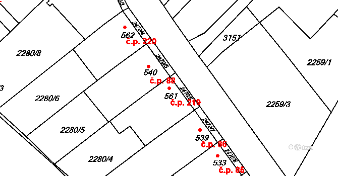 Pecínov 219, Nové Strašecí na parcele st. 561 v KÚ Nové Strašecí, Katastrální mapa