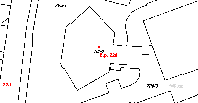 Suchdol nad Lužnicí 228 na parcele st. 705/2 v KÚ Suchdol nad Lužnicí, Katastrální mapa