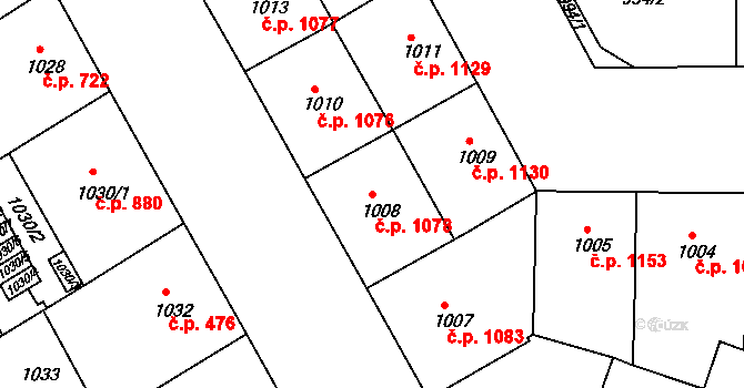 Žižkov 1078, Praha na parcele st. 1008 v KÚ Žižkov, Katastrální mapa
