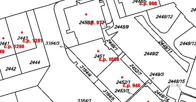 Nusle 1056, Praha na parcele st. 2451 v KÚ Nusle, Katastrální mapa