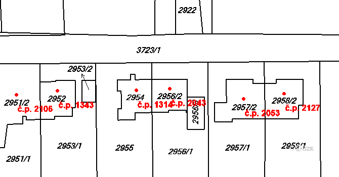 Břevnov 2043, Praha na parcele st. 2956/2 v KÚ Břevnov, Katastrální mapa