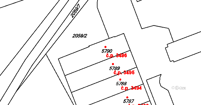 Hodonín 3496 na parcele st. 5790 v KÚ Hodonín, Katastrální mapa
