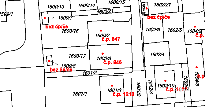 České Budějovice 2 846, České Budějovice na parcele st. 1600/3 v KÚ České Budějovice 2, Katastrální mapa