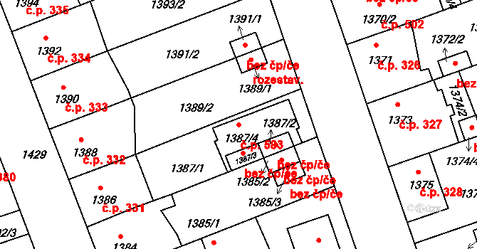 České Budějovice 4 583, České Budějovice na parcele st. 1387/4 v KÚ České Budějovice 4, Katastrální mapa