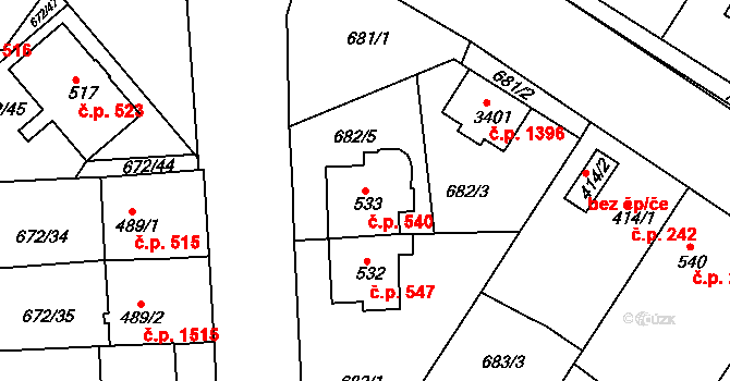 Sezimovo Ústí 540 na parcele st. 533 v KÚ Sezimovo Ústí, Katastrální mapa