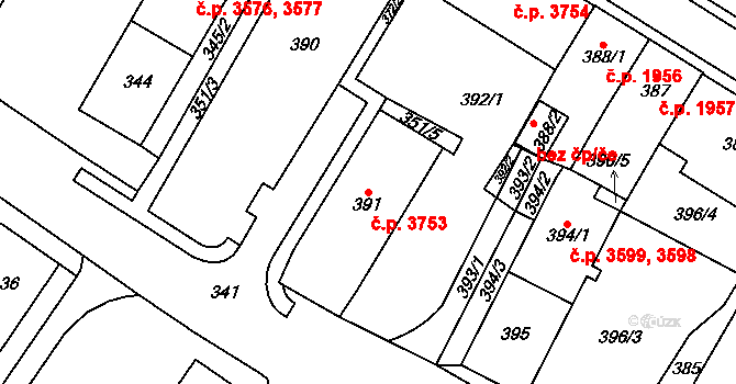 Chomutov 3753 na parcele st. 391 v KÚ Chomutov I, Katastrální mapa