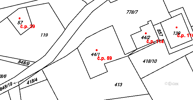 Druzcov 59, Osečná na parcele st. 44/1 v KÚ Druzcov, Katastrální mapa