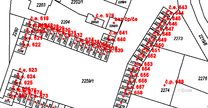 Kuřim 639 na parcele st. 2261/13 v KÚ Kuřim, Katastrální mapa