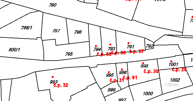 Úštěk-České Předměstí 63, Úštěk na parcele st. 794 v KÚ Úštěk, Katastrální mapa