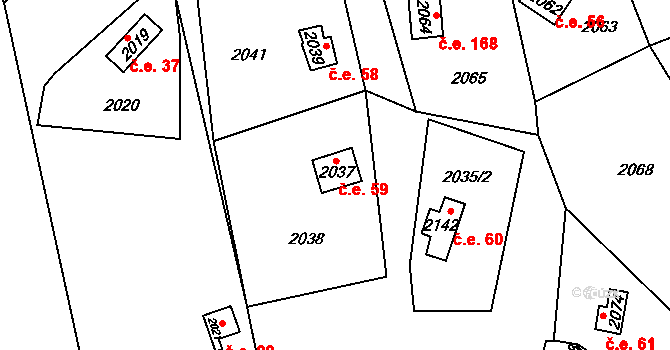 Lipence 59, Praha na parcele st. 2037 v KÚ Lipence, Katastrální mapa