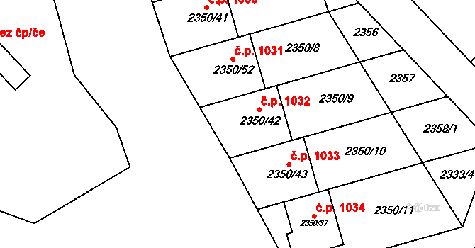 Bučovice 1032 na parcele st. 2350/42 v KÚ Bučovice, Katastrální mapa