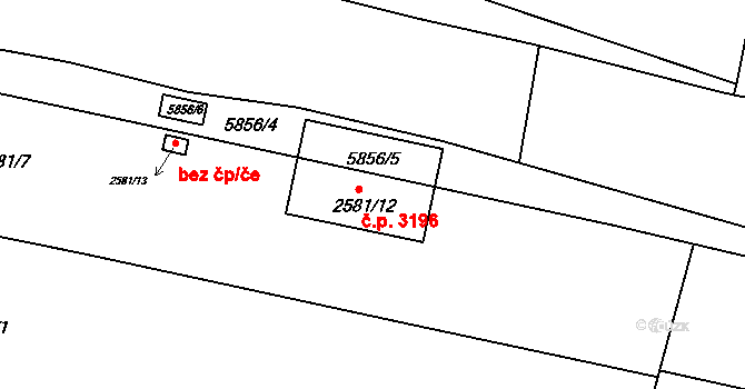 Záběhlice 3196, Praha na parcele st. 2581/12 v KÚ Záběhlice, Katastrální mapa