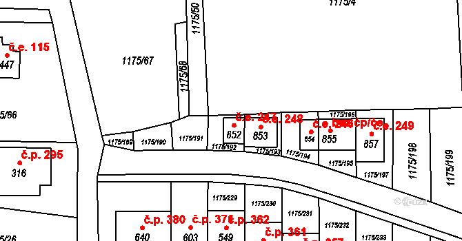 Vranov nad Dyjí 247 na parcele st. 852 v KÚ Vranov nad Dyjí, Katastrální mapa
