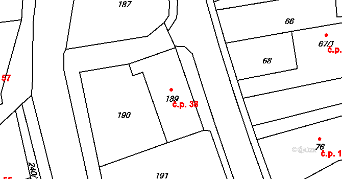 Kajlovec 38, Hradec nad Moravicí na parcele st. 189 v KÚ Kajlovec, Katastrální mapa