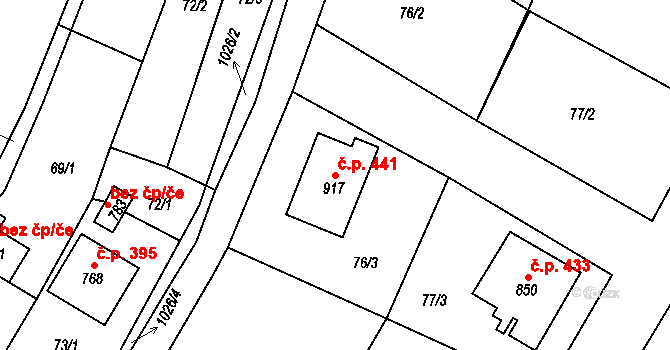 Chlumčany 441 na parcele st. 917 v KÚ Chlumčany u Přeštic, Katastrální mapa