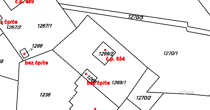 Chrást 654 na parcele st. 1269/2 v KÚ Chrást u Plzně, Katastrální mapa