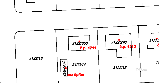 Pohořelice 1211 na parcele st. 3122/350 v KÚ Pohořelice nad Jihlavou, Katastrální mapa