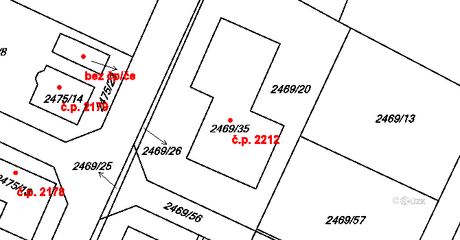 Předměstí 2212, Litoměřice na parcele st. 2469/35 v KÚ Litoměřice, Katastrální mapa