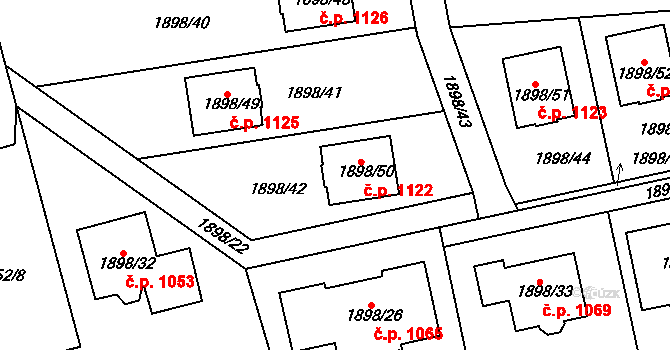 Třemošná 1122 na parcele st. 1898/50 v KÚ Třemošná, Katastrální mapa