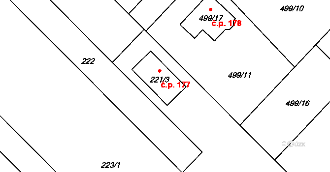 Olešník 177 na parcele st. 221/3 v KÚ Olešník, Katastrální mapa