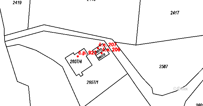 Rumburk 1 206, Rumburk na parcele st. 2607/3 v KÚ Rumburk, Katastrální mapa