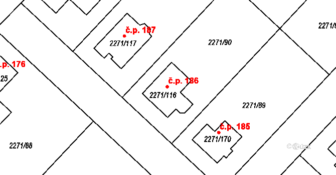 Dačice IV 186, Dačice na parcele st. 2271/116 v KÚ Dačice, Katastrální mapa