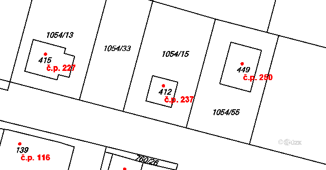 Ejpovice 237 na parcele st. 412 v KÚ Ejpovice, Katastrální mapa