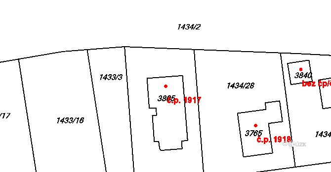 Slaný 1917 na parcele st. 3805 v KÚ Slaný, Katastrální mapa