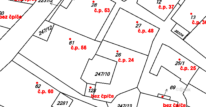 Hradešice 24 na parcele st. 26 v KÚ Hradešice, Katastrální mapa