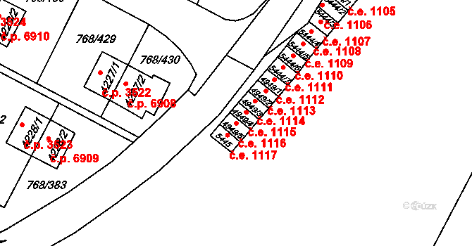 Zlín 1116 na parcele st. 4949/5 v KÚ Zlín, Katastrální mapa