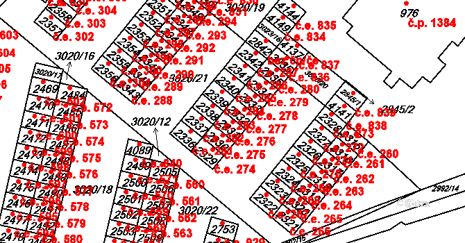 Kyjov 276 na parcele st. 2331 v KÚ Kyjov, Katastrální mapa