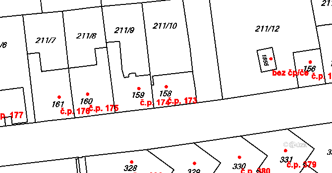 Hrabůvka 173, Ostrava na parcele st. 158 v KÚ Hrabůvka, Katastrální mapa