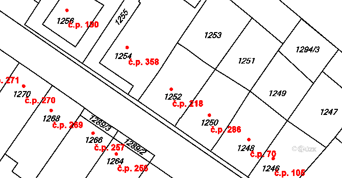 Měřín 218 na parcele st. 1252 v KÚ Měřín, Katastrální mapa