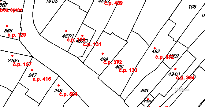 Valašské Klobouky 372 na parcele st. 489 v KÚ Valašské Klobouky, Katastrální mapa