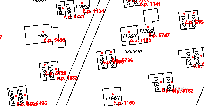 Zlín 1139 na parcele st. 1195/1 v KÚ Zlín, Katastrální mapa