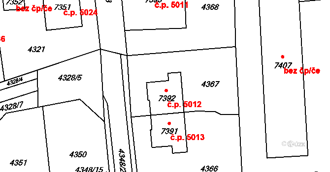 Zlín 5012 na parcele st. 7392 v KÚ Zlín, Katastrální mapa