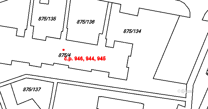 Kylešovice 944,945,946, Opava na parcele st. 875/4 v KÚ Kylešovice, Katastrální mapa
