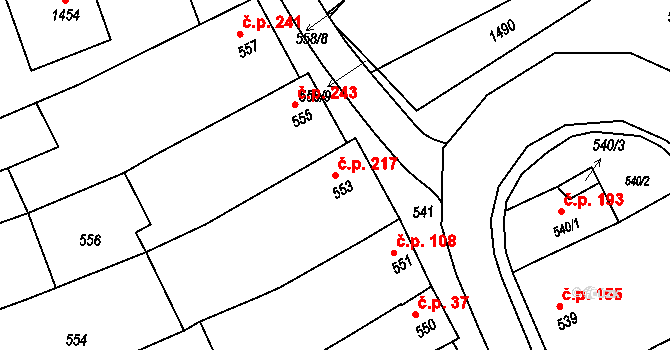Kobeřice u Brna 217 na parcele st. 553 v KÚ Kobeřice u Brna, Katastrální mapa