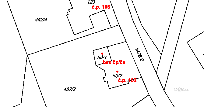 Semanín 45469857 na parcele st. 50/1 v KÚ Semanín, Katastrální mapa