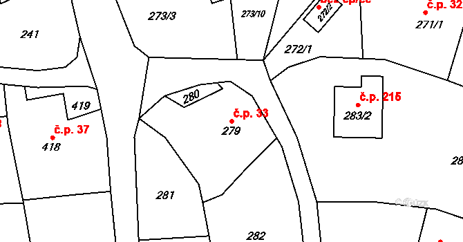 Bobrovníky 33, Hlučín na parcele st. 279 v KÚ Bobrovníky, Katastrální mapa