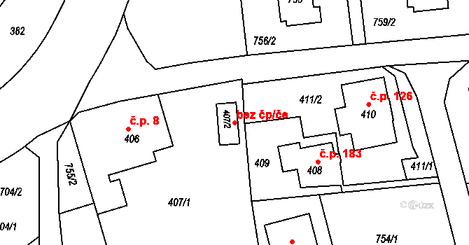 Liberec 47309857 na parcele st. 407/2 v KÚ Dolní Hanychov, Katastrální mapa