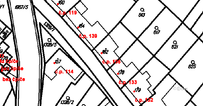 Kloboučky 136, Bučovice na parcele st. 182 v KÚ Kloboučky, Katastrální mapa