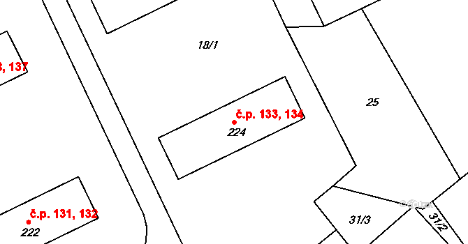 Prachovice 133,134 na parcele st. 224 v KÚ Prachovice, Katastrální mapa