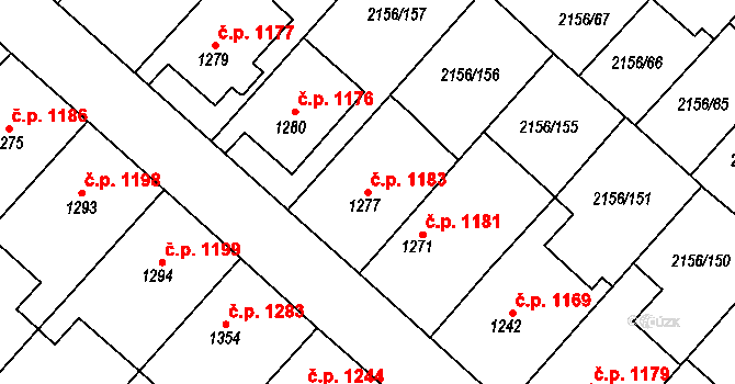 Choceň 1183 na parcele st. 1277 v KÚ Choceň, Katastrální mapa