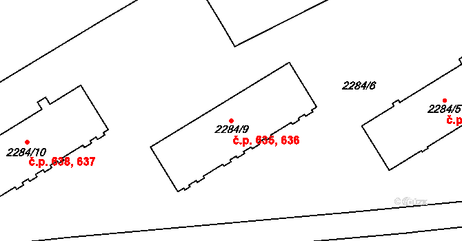Jeseník 635,636 na parcele st. 2284/9 v KÚ Jeseník, Katastrální mapa