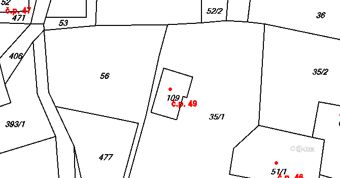 Jizbice 49, Náchod na parcele st. 109 v KÚ Jizbice u Náchoda, Katastrální mapa