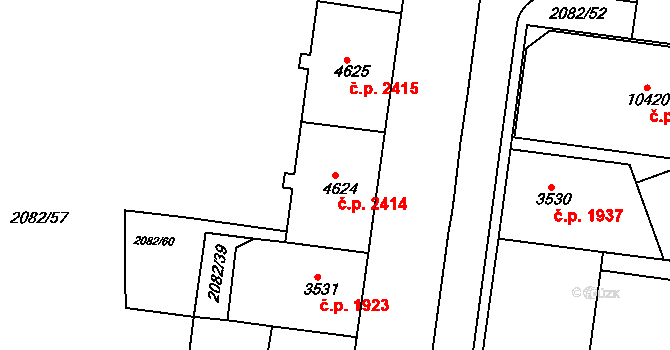 Zelené Předměstí 2414, Pardubice na parcele st. 4624 v KÚ Pardubice, Katastrální mapa